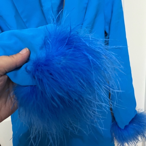 NWT Nasty Gal feather sleeve blazer romper‎ blue 4 - Picture 4 of 6